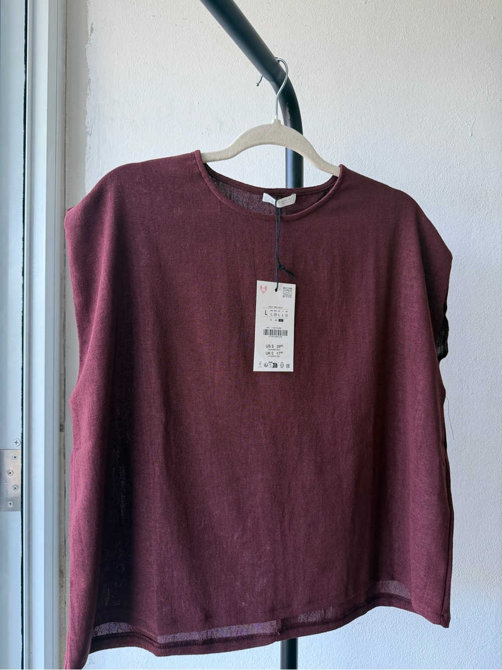 Zara Burgundy Short Sleeve Crewneck Tee